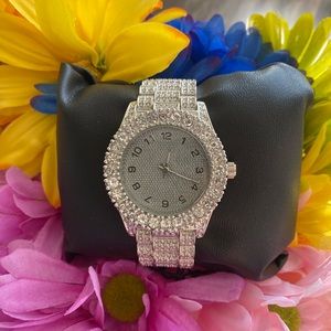 New bling silver 44MM men’s big face watch